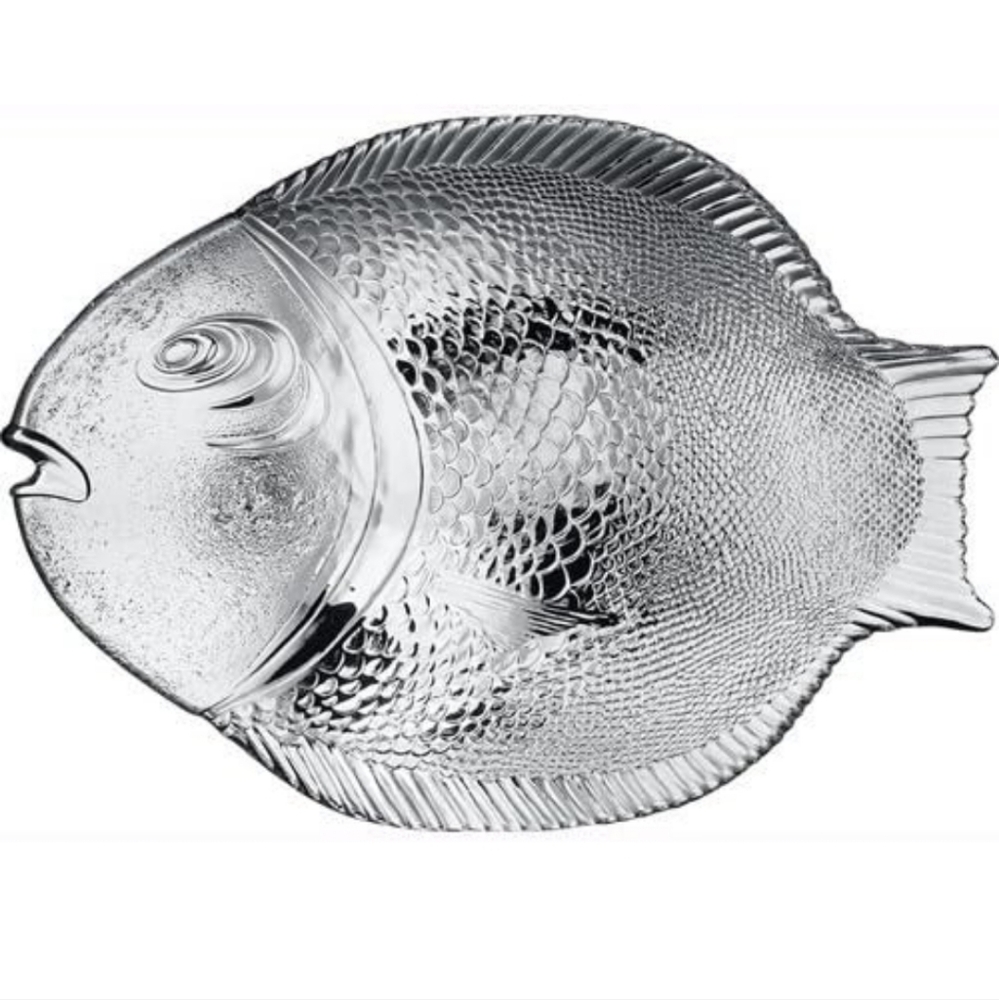 Pasabahce Premium Large Glass Serving Plate Clear Fish-Shaped Glass Platter NEW
